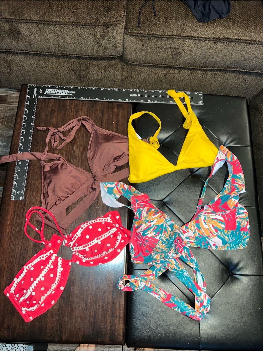 Mixed Bikini Tops Lot - Yellow, Brown, Red, Tropical Print